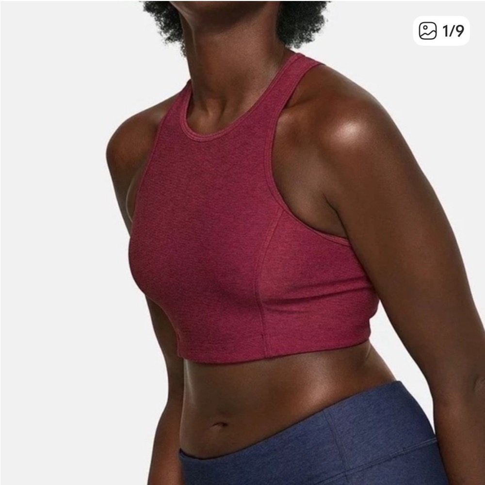 OUTDOOR VOICES Athena Halter Racerback Crop Top Sports Bra Burgundy